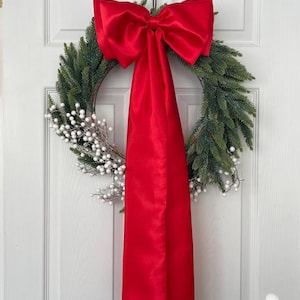 Large Red Bow for Christmas Wreath Red Oversized Bow for Christmas Tree Decoration Bow Christmas Ornament Wall Decor Christmas Red Satin Bow