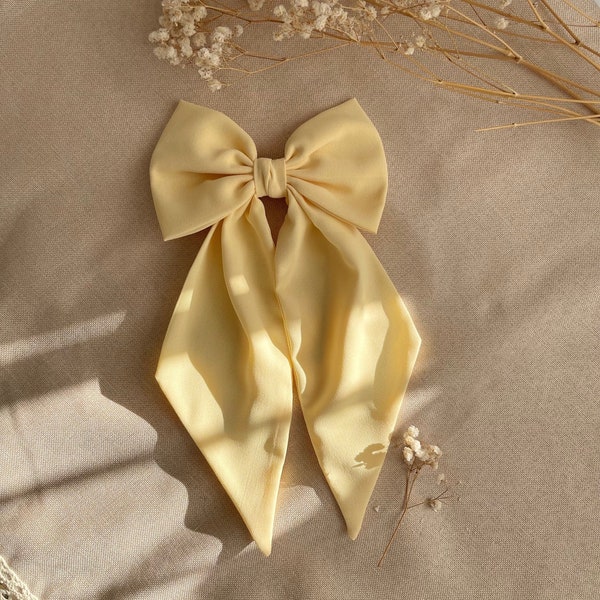 Pale Yellow Sailor Hair Bow with Pointed Tail Hair Bow Light Weight Bow for Girl Medium Hair Bow Woman Gift Single Layer Bow For Party