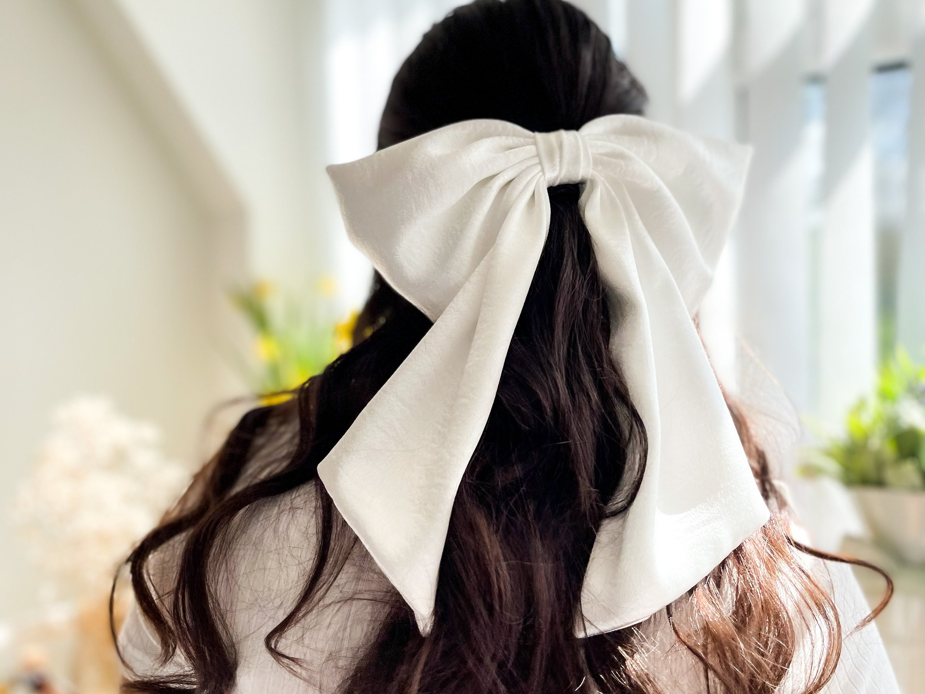 White Satin Hair Bow 