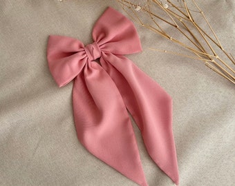 Flamingo Pink Chiffon Hair Bow with Pointed Tail Light Weight Sailor Bow for Girl Medium Hair Bow Woman Gift Single Layer Hair Bow For Party