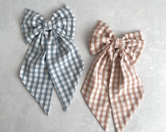 Blue Plaid Hair Bow Hair Accessory for Woman Sailor Bow Gingham Hair Bow with Alligator Clip Gift for Woman Bow for Hair Tartan Bow