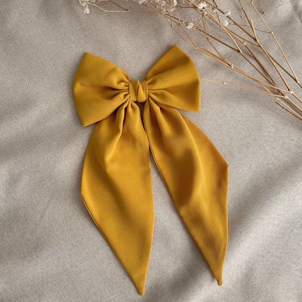 Goldenrod Yellow Sailor Hair Bow Light Weight Chiffon Yellow Bow for Girl Medium Hair Bow Woman Gift Hair Accessory Single Layer Hair Bow