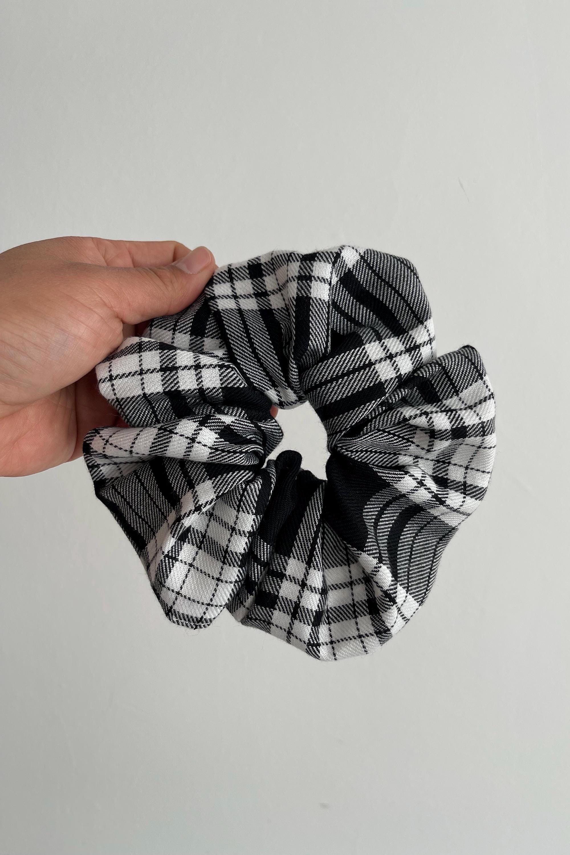 Tartan Scrunchies XL Black Plaid Scrunchie Grey Large 