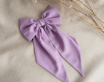 Lilac Chiffon Hair Bow with Pointed Tail Light Weight Bow for Girl Medium Purple Hair Bow Woman Gift Single Layer Hair Bow For Party