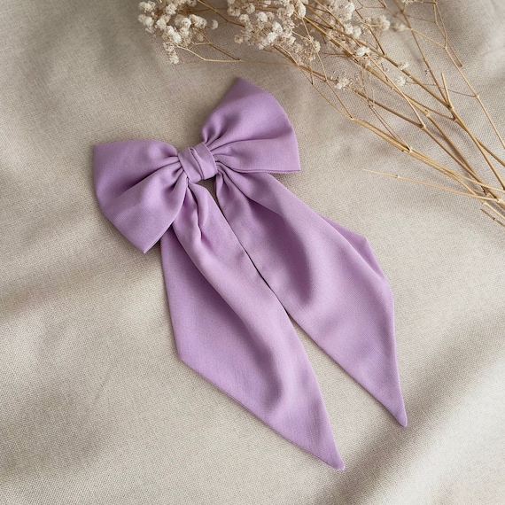 Lilac Chiffon Hair Bow With Pointed Tail Light Weight Bow for Girl
