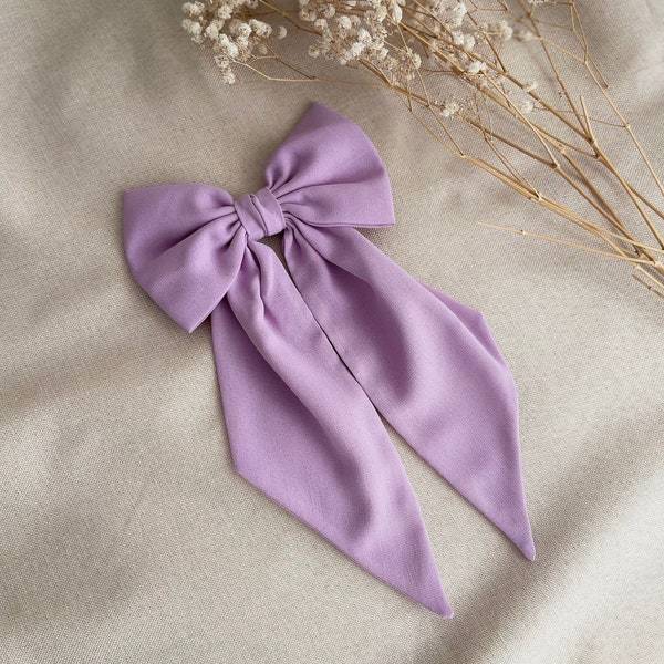 Lilac Chiffon Hair Bow with Pointed Tail Light Weight Bow for Girl Medium Purple Hair Bow Woman Gift Single Layer Hair Bow For Party