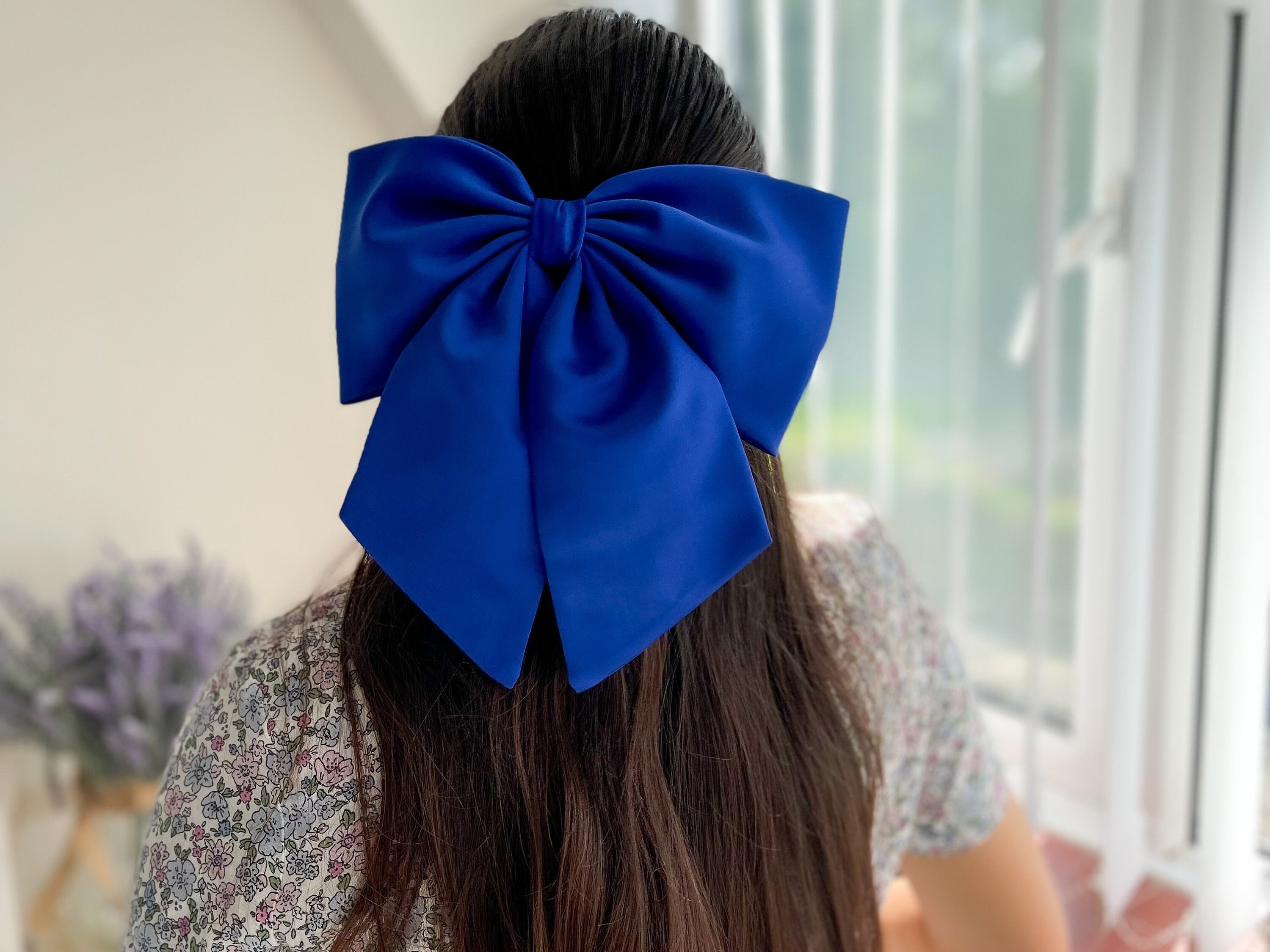 Giant Bow With Tail, Royal Blue Duchess Satin Large Hair Bow  display picture 2