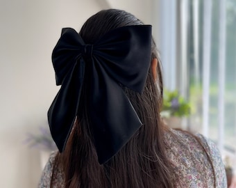 Black Big Satin Bow Large Hair Bow for Party Oversized Bow with Tail Giant Bow with Barrette Black Bow Hair Accessories for Girls Hen Party