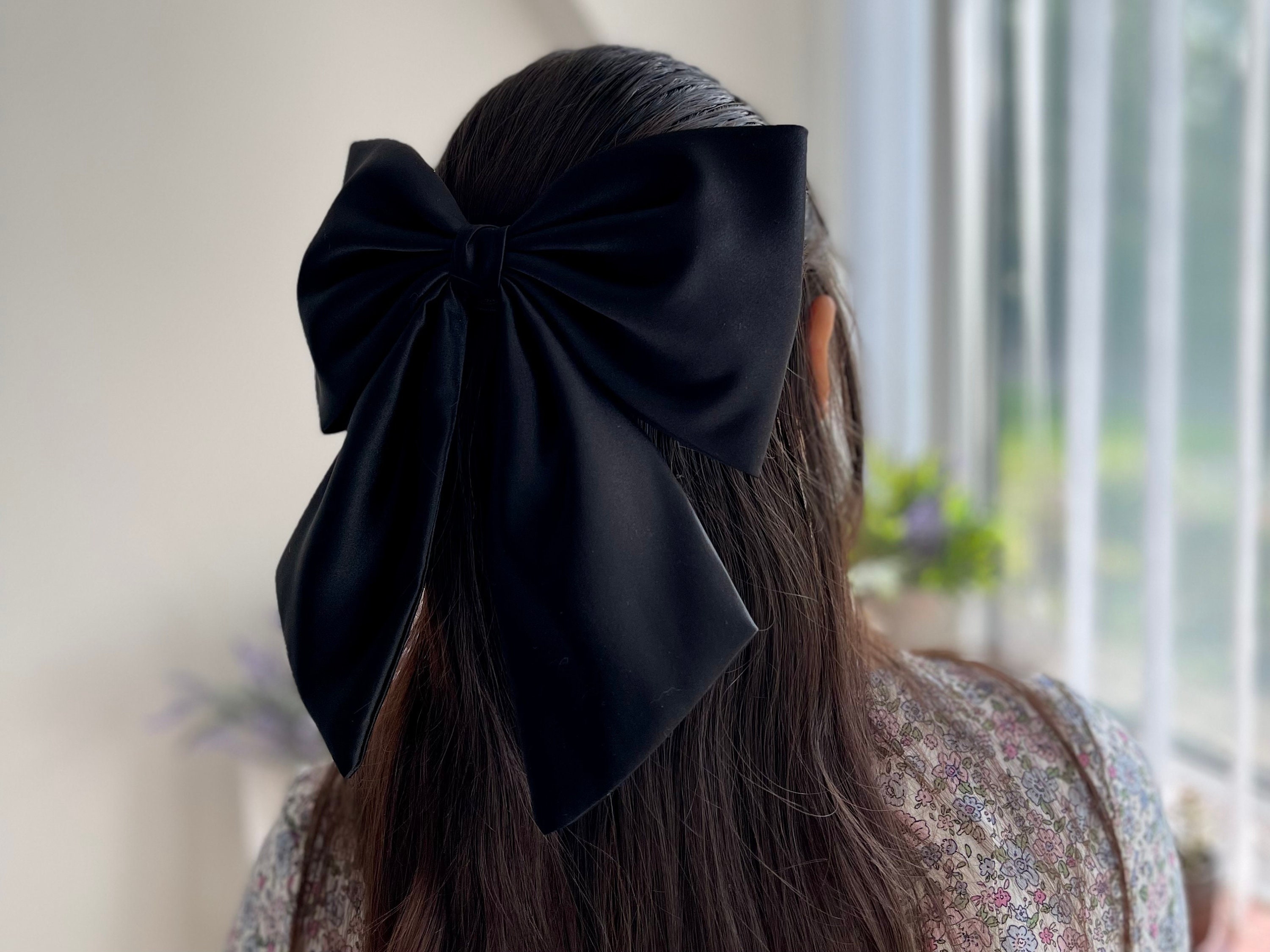 Black Big Satin Bow Large Hair Bow for Party Oversized Bow With Tail Giant  Bow With Barrette Black Bow Hair Accessories for Girls Hen Party 