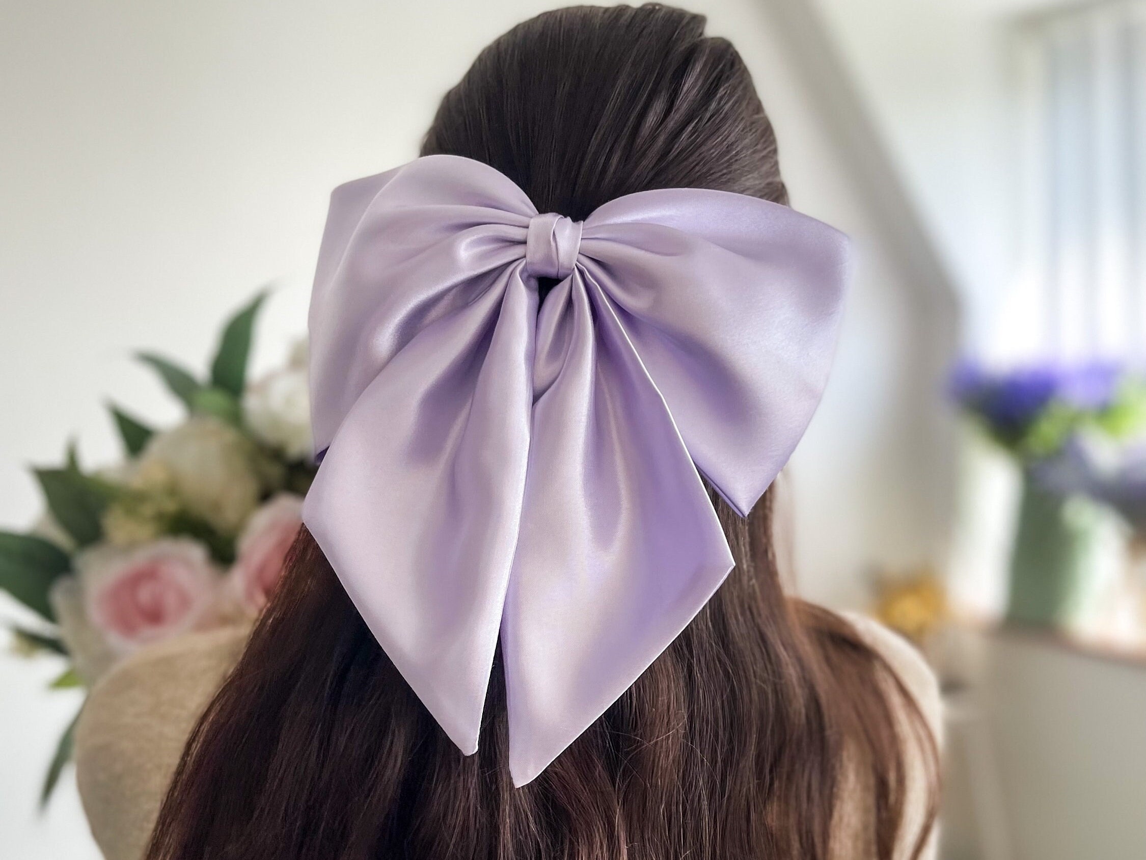 Lilac Purple Silk Satin Large Hair Bow, Luxurious Giant Bow 