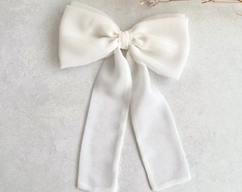 White Chiffon Hair Bow for Bride Double Bow with Tail Bridal Bow Chiffon White Double Layer Hair Bow for Girl Birthday Gift Hair Bow Wedding