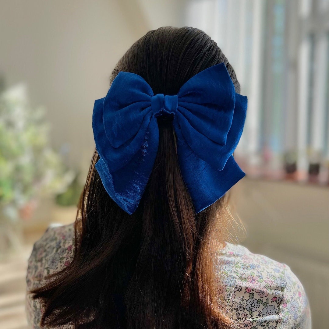 Blue Satin Hair Bow Clips, Christmas Valentine ... - UK - View #3