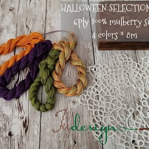 4 skeins 6ply premium silk set Halloween Selection 2022 hand dyed thread for embroidery, cross stitch, punto cruz, point de croix, blackwork