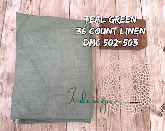 Linho tingido à mão na cor verde turquesa, com 36 fios por polegada, ideal para ponto cruz, hardanger, bordado preto e outras técnicas de bordado. Medidas: 48 x 69 cm (19 x 27 polegadas).
