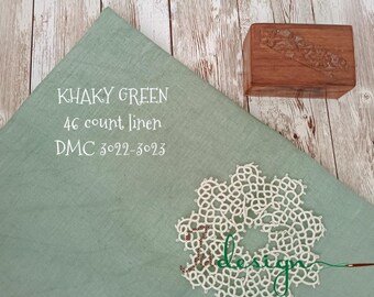 46 Count KHAKY GREEN Hand Dyed Linen for Cross Stitch, Hardanger