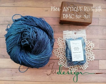 Hand dyed stranded silk premium floss PS84 ANTIQUE BLUE hand dyed thread 8m for embroidery, cross stitch, punto cruz, point de croix, bw