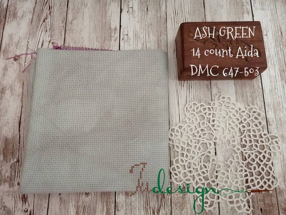 14 カウント ASH GREEN 手染めアイーダ クロスステッチ、ハーダンガー 