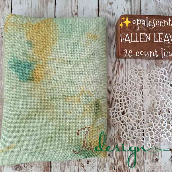 28 count opalescent FALLEN LEAVES hand dyed linen for cross stitch, hardanger, blackwork, embroidery works 19x27 inch