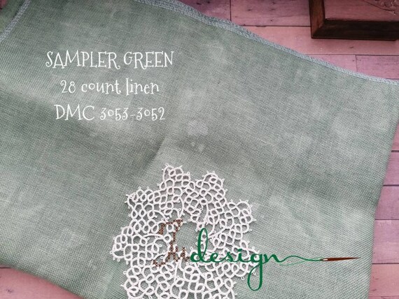 28 count SAMPLER GRÜN handgefärbtes Leinen für Kreuzstich