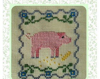 3匹の子豚　クロスステッチ完成品 三匹の子豚 赤ずきん 童話刺繍 三匹の子豚と、赤ずきんを