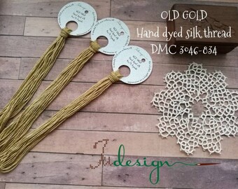 Hand dyed stranded silk floss OLD GOLD hand dyed thread for embroidery, cross stitch, punto cruz, point de croix, blackwork