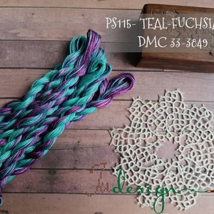 Hand dyed stranded silk premium floss PS115 TEAL-FUCHSIA hand dyed thread 8m for embroidery, cross stitch, punto cruz, point de croix