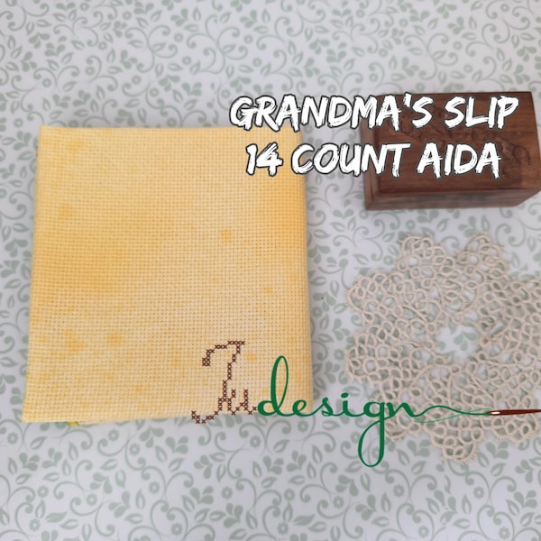 14 count GRANDMA'S SLIP hand dyed Aida for cross stitch, hardanger, blackwork, embroidery works 19x13 inch