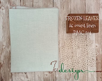 Linho tingido à mão com estampa de folhas congeladas (36 fios) para ponto cruz, hardanger, bordado preto e outras técnicas de bordado. Medidas: 48 x 69 cm (19 x 27 polegadas).