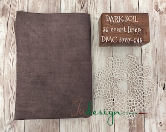 36fädige DARK SOIL handgefärbtes Leinen für Kreuzstich, Hardanger, Blackwork, Stickerei 48,5 x 70 cm
