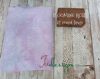 32 count BLOOMING ROSE hand dyed linen for cross stitch, hardanger, blackwork, embroidery works 19x27 inch
