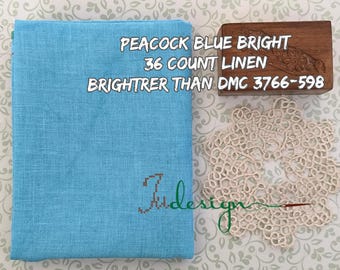 36 Count PEACOCK BLUE BRIGHT Hand Dyed Linen for Cross Stitch
