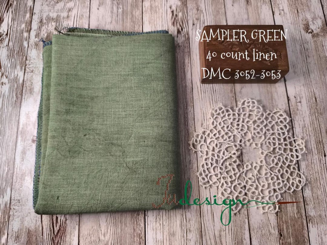 40 Count SAMPLER GREEN Hand Dyed Linen for Cross Stitch, Hardanger