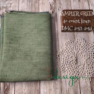 40-pack SAMPLER GRÖNT handfärgat linne för korsstygn, hardanger, blackwork, broderiarbeten 38 x 27 tum