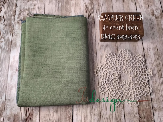 40 Count SAMPLER GREEN Hand Dyed Linen for Cross Stitch, Hardanger