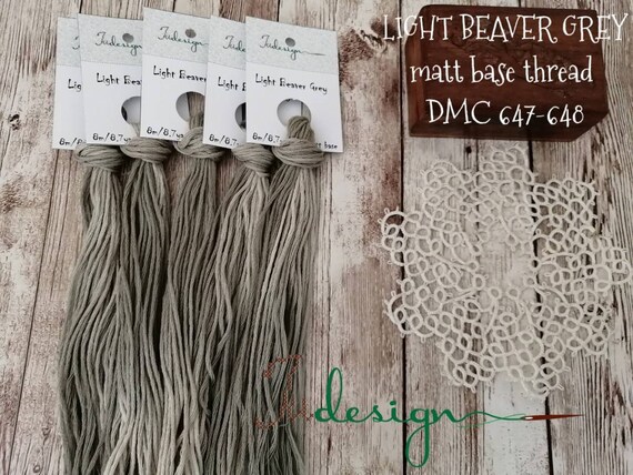 Hand Painted Matt Cotton Floss LIGHT BEAVER GREY Hand Dyed Thread