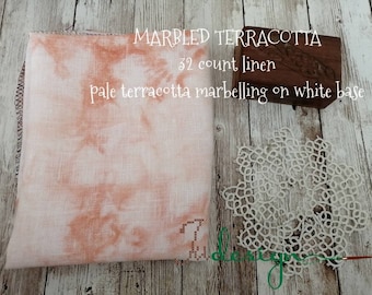 32 count MARBLED TERRACOTTA hand dyed linen for cross stitch, hardanger, blackwork, embroidery works 19x27 inch