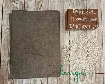 32 count DARK SOIL hand dyed linen for cross stitch, hardanger, blackwork, embroidery works 19x13 inch