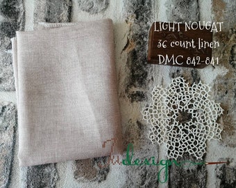 36 count LIGHT NOUGAT hand dyed linen for cross stitch, hardanger, blackwork, embroidery works  19x27 inch