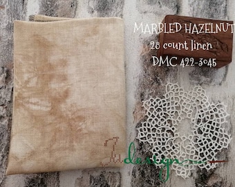 28 count MARBLED HAZELNUT hand dyed linen for cross stitch, hardanger, blackwork, embroidery works 16x27 inch