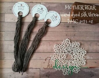 手染めの撚り糸シルク糸 MOTHER BEAR 手染め糸 刺繍、クロスステッチ、プントクルス、ポワンドクロワ、ブラックワーク用