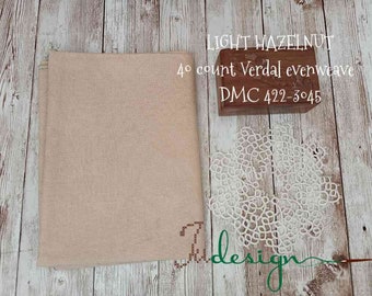 40 count LIGHT HAZELNUT hand dyed Verdal evenweave for cross stitch, hardanger, blackwork, embroidery works 19x27 inch