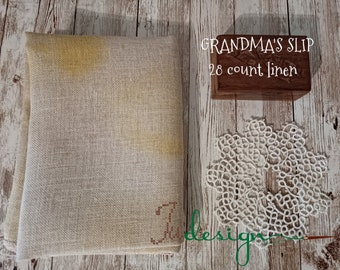 28 count GRANDMA'S SLIP hand dyed linen for cross stitch, hardanger, blackwork, embroidery works 38x27 inch