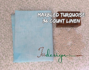 Lino teñido a mano color turquesa jaspeado de 36 hilos para punto de cruz, hardanger, blackwork y bordados, 19 x 27 pulgadas