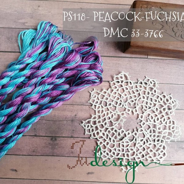 Hand dyed stranded silk premium floss PS118 PEACOCK-FUCHSIA hand dyed thread 8m for embroidery, cross stitch, punto cruz, point de croix
