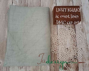 36fädiges handgefärbtes Leinen in LIGHT KHAKY für Kreuzstich, Hardanger, Blackwork, Stickerei 48,5 x 70 cm