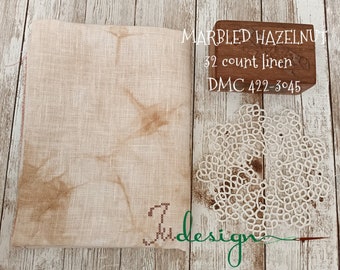 32 count MARBLED HAZELNUT hand dyed linen for cross stitch, hardanger, blackwork, embroidery works 19x27 inch