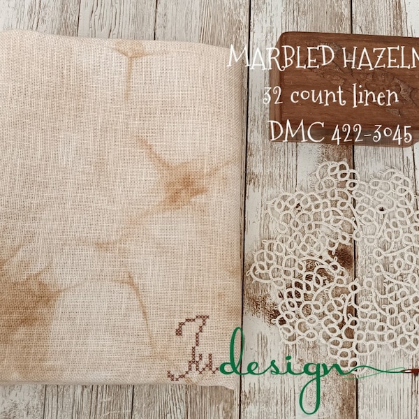 32 count MARBLED HAZELNUT hand dyed linen for cross stitch, hardanger, blackwork, embroidery works 19x27 inch