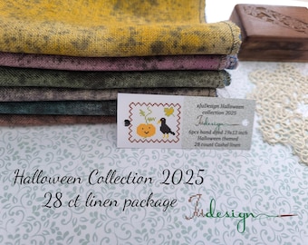 28 count HALLOWEEN COLLECTION 2025 hand dyed linen 6piece for cross stitch, hardanger, blackwork, embroidery works 19x13 inch