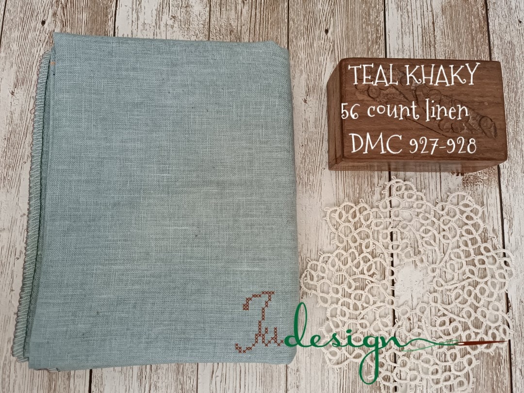 【KOOLOSET】Linen Hawkins Knit MTM 56 Count TEAL KHAKY Hand Dyed Linen for Cross Stitch