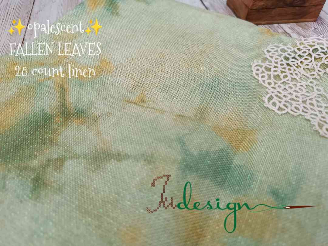 Hand Lettered Fallen 28 Count Opalescent FALLEN LEAVES Hand Dyed Linen for Cross Stitch ...
